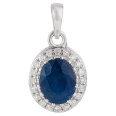 Silvorra Oval Cut Sapphire and Diamond Halo Pendant in 925 Silver Gift for her