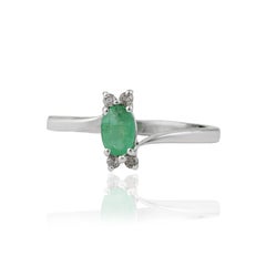 Silvorra Oval Emerald May Birthstone & Diamond Ring in Sterling Silver Settings