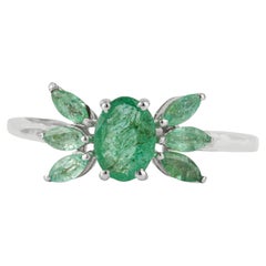 Silvorra Oval & Marquise Cut Emerald Winged Cluster Ring in 925 Sterling Silver