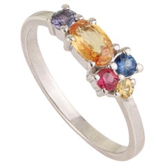 Silvorra Oval Yellow Sapphire & Multisapphire Asymmetrical Cluster Silver Ring