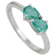 Silvorra Pear Cut Natural Emerald Toi et Moi Ring Fine Jewelry in 925 Silver
