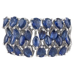 Silvorra Pear & Marquise Blue Sapphire Wide Cluster Statement Ring in 925 Silver