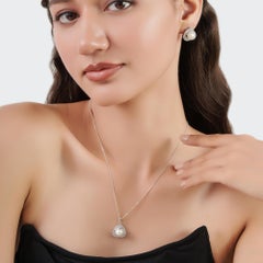 Silvorra Pearl & Cubic Zirconia 925 Silver Heart Halo Pendant & Stud Earring Set