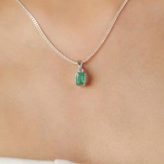 Silvorra Petite Emerald Solitaire Pendant in 925 Sterling Silver Fine Jewelry