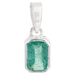 Silvorra Petite Emerald Solitaire Pendant in 925 Sterling Silver Fine Jewelry