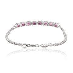 Pulsera de plata de ley 925 con turmalina rosa de Silvorra y eslabones, 7,5 pulgadas