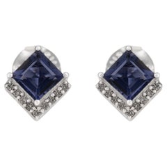 A Silver Boucles d'oreilles en argent Lolite taillée en princesse dans les bijoux en diamant pour femmes