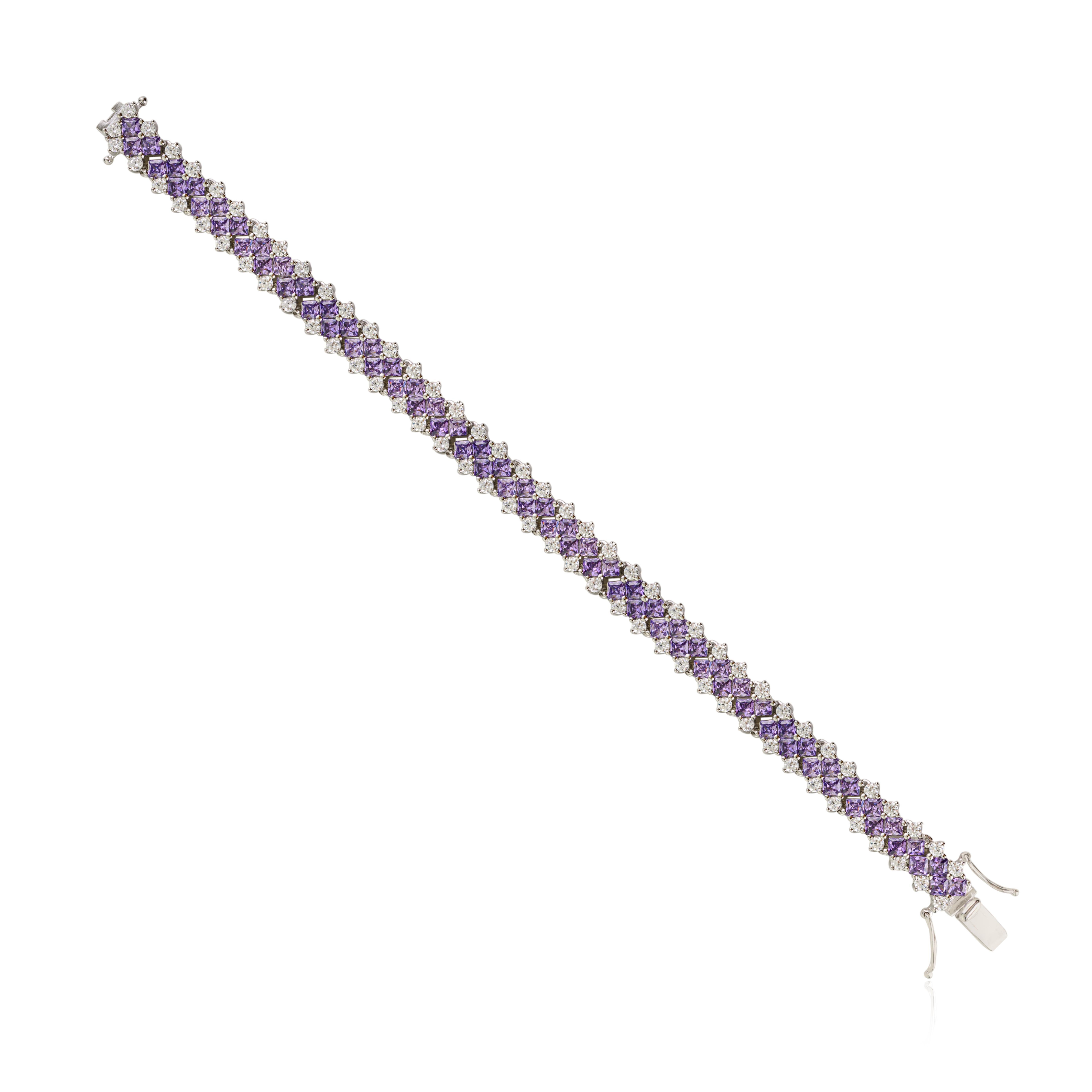Art Déco Bracciale Tennis Silvorra con zirconi bianchi e viola in argento 925 in vendita
