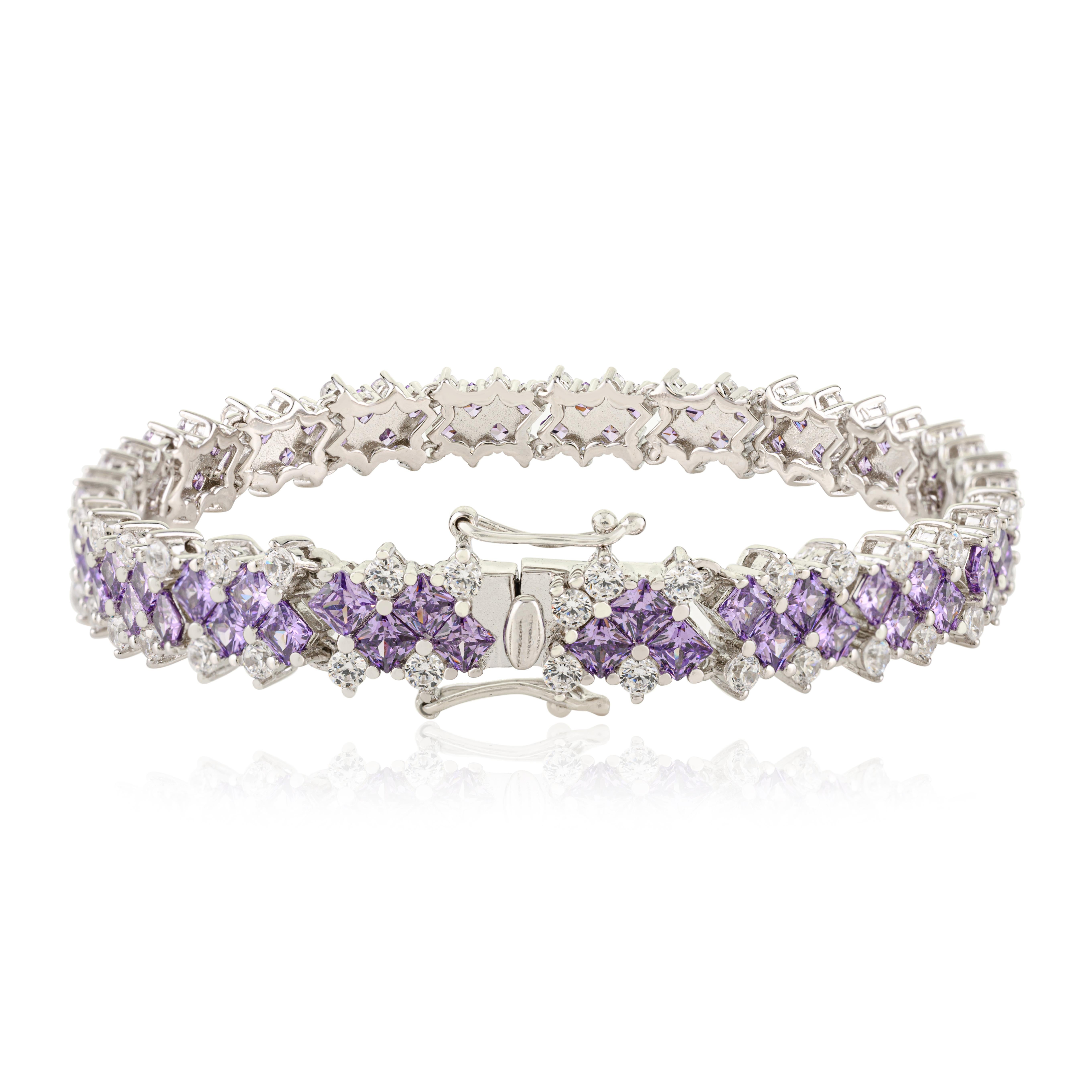 Bracciale Tennis Silvorra con zirconi bianchi e viola in argento 925 In condizioni Nuovo in vendita a New York, NY