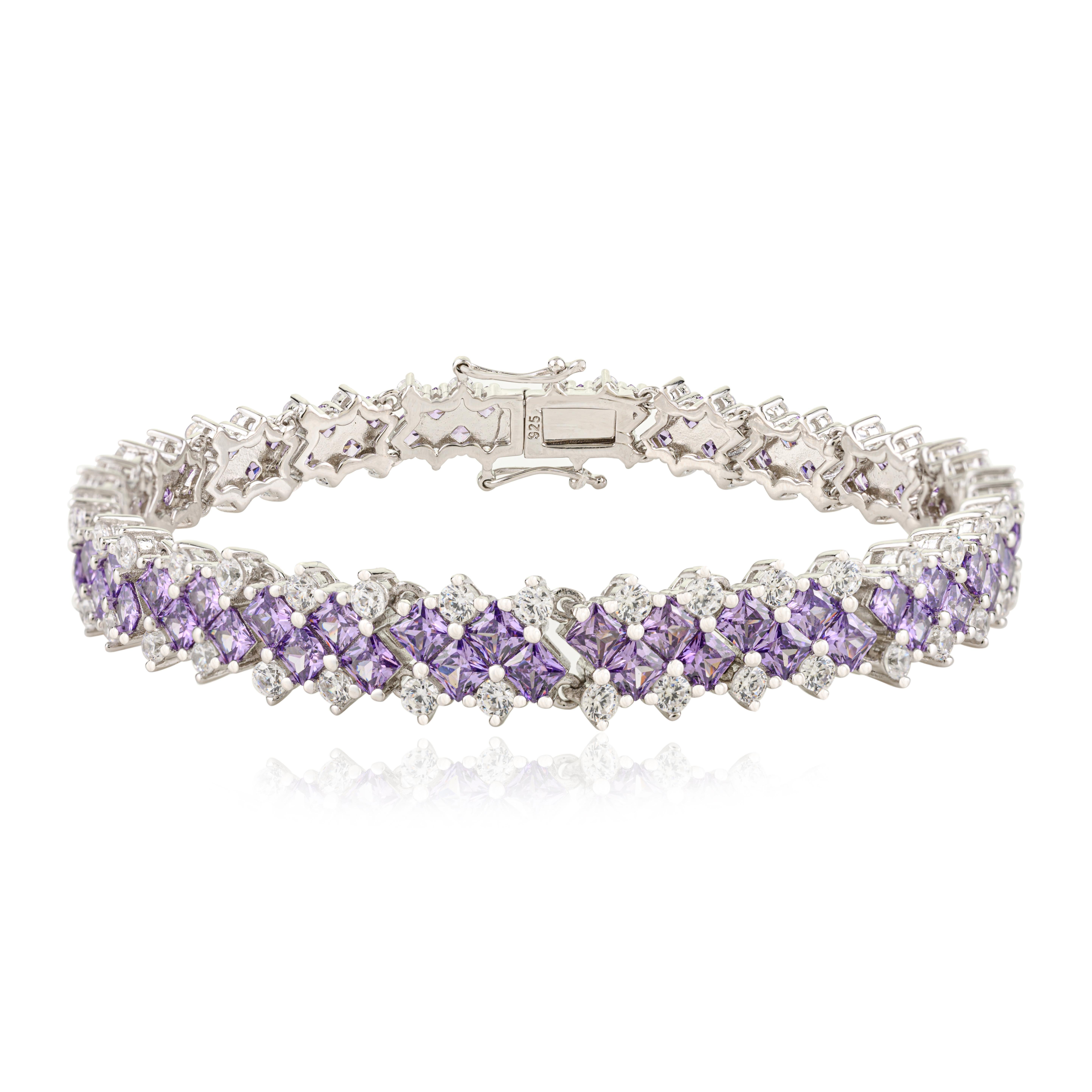 Bracciale Tennis Silvorra con zirconi bianchi e viola in argento 925 in vendita 1