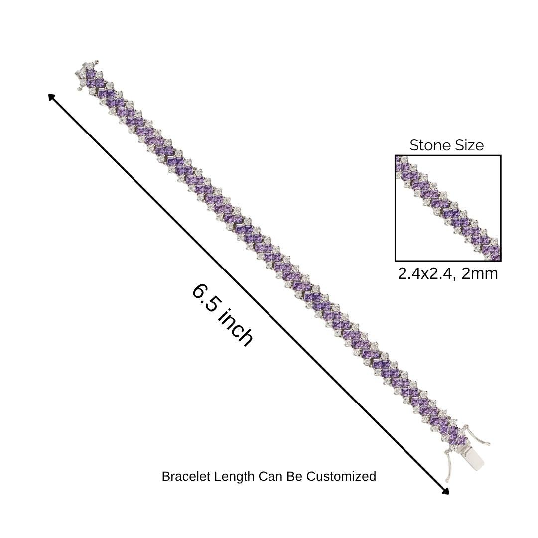 Bracciale Tennis Silvorra con zirconi bianchi e viola in argento 925 in vendita 3