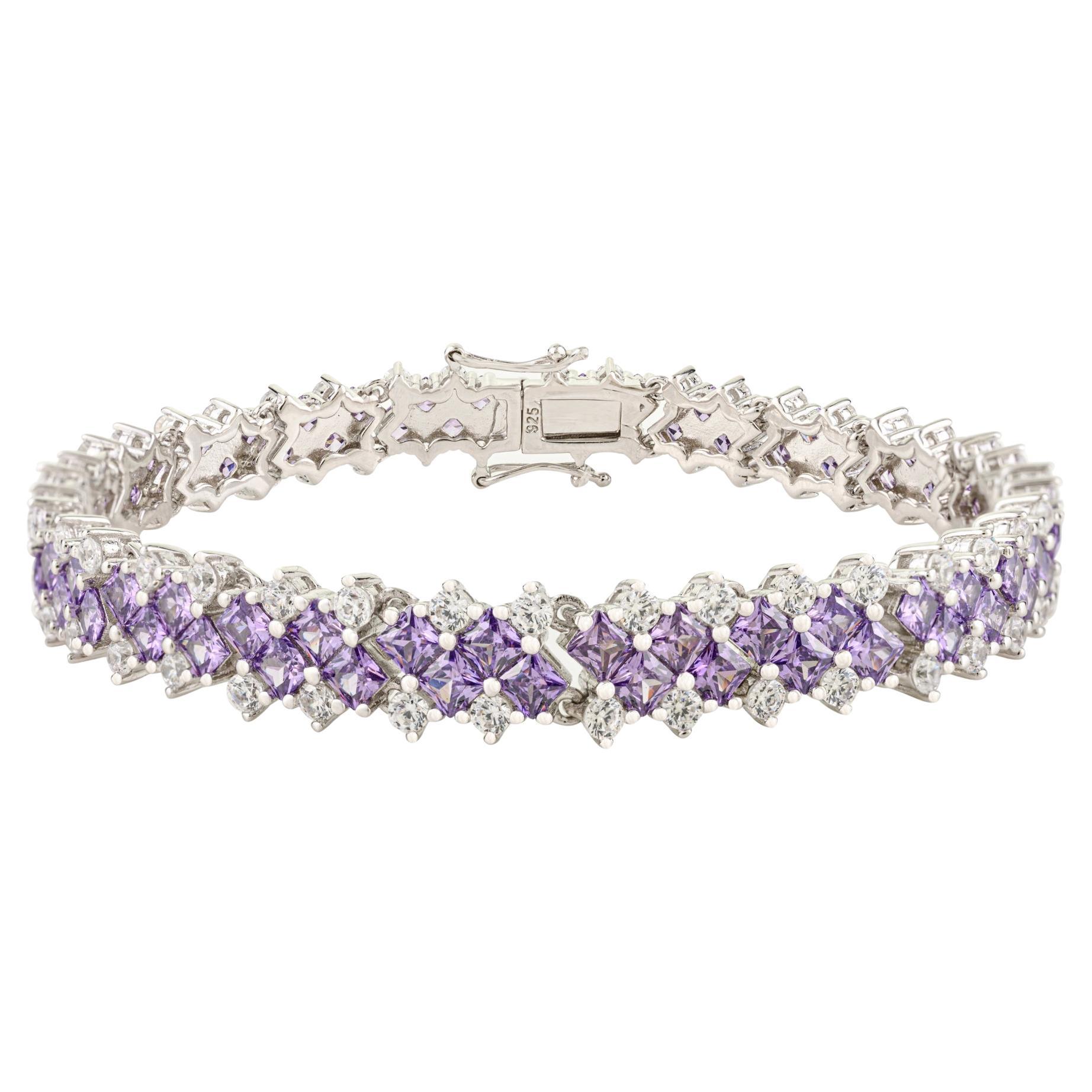 Bracciale Tennis Silvorra con zirconi bianchi e viola in argento 925
