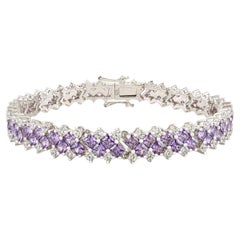Silvorra Purple and White Cubic Zirconia Tennis Bracelet in 925 Sterling Silver