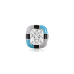 Silvorra Radiant Cut 12x10 mm Cubic Zirconia Color Block Enamel 925 Silver Ring
