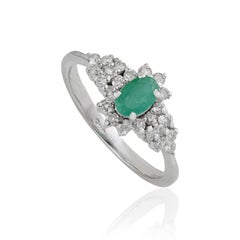 Silvorra Radiant Oval Cut Emerald & Diamond Scalloped Cluster Ring in 925 Silver