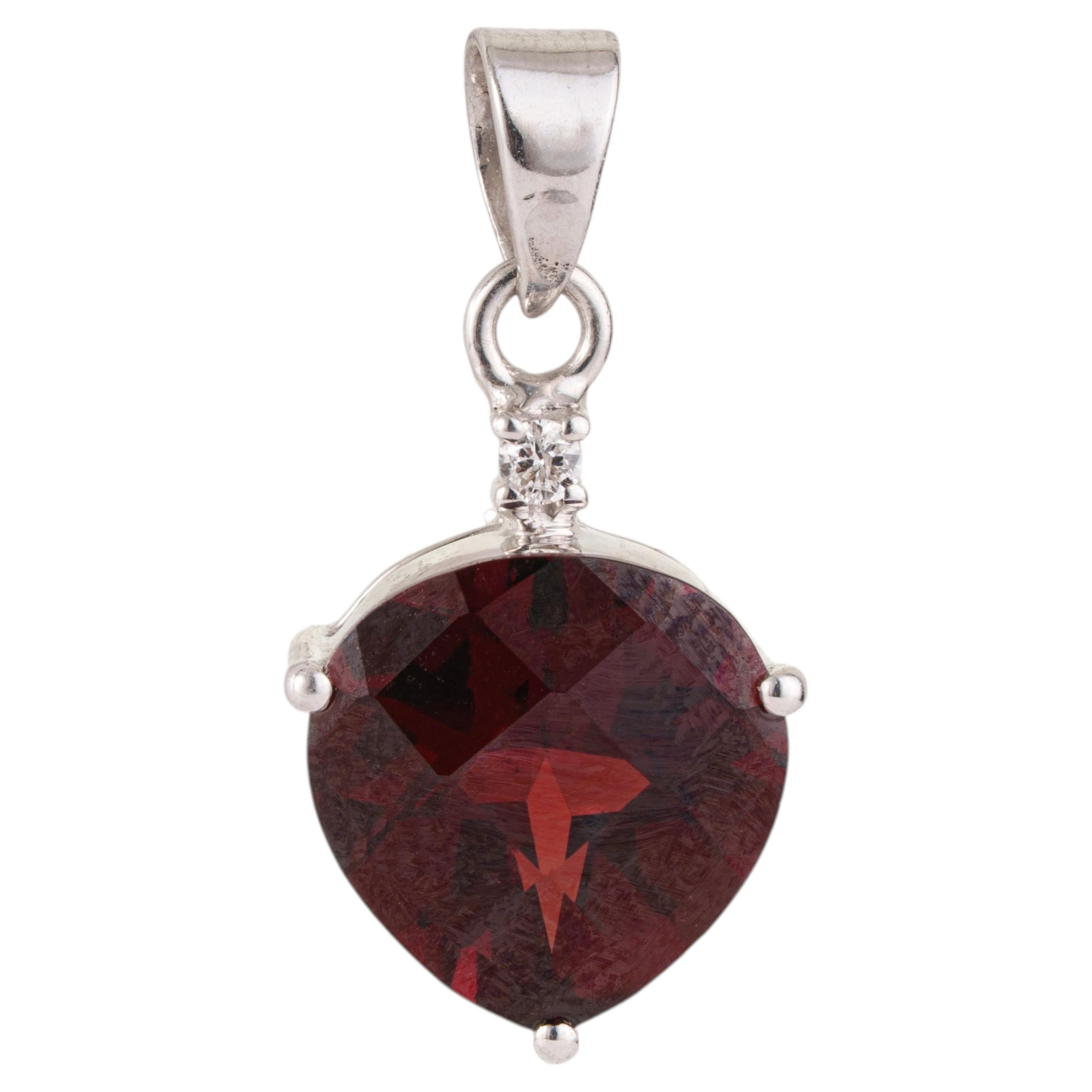 Silvorra Radiant Trillion Cut Garnet and Diamond Solitaire Pendant in 925 Silver