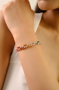 Silvorra Rainbow Cubic Zirconia Tennis Bracelet in Rose Tone 925 Sterling Silver