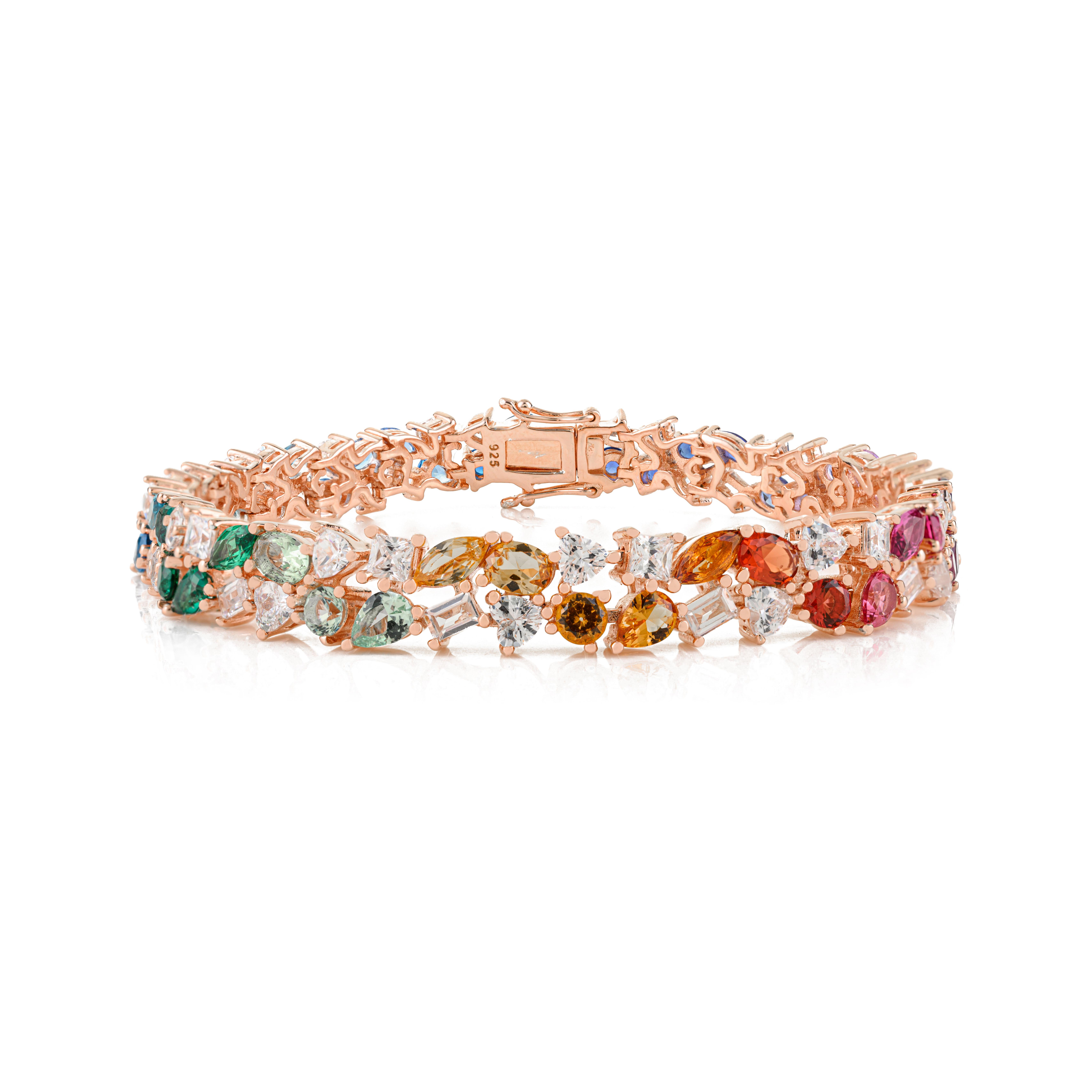 Contemporaneo Bracciale tennis Silvorra con zirconi arcobaleno in argento 925 tonalità rosa in vendita