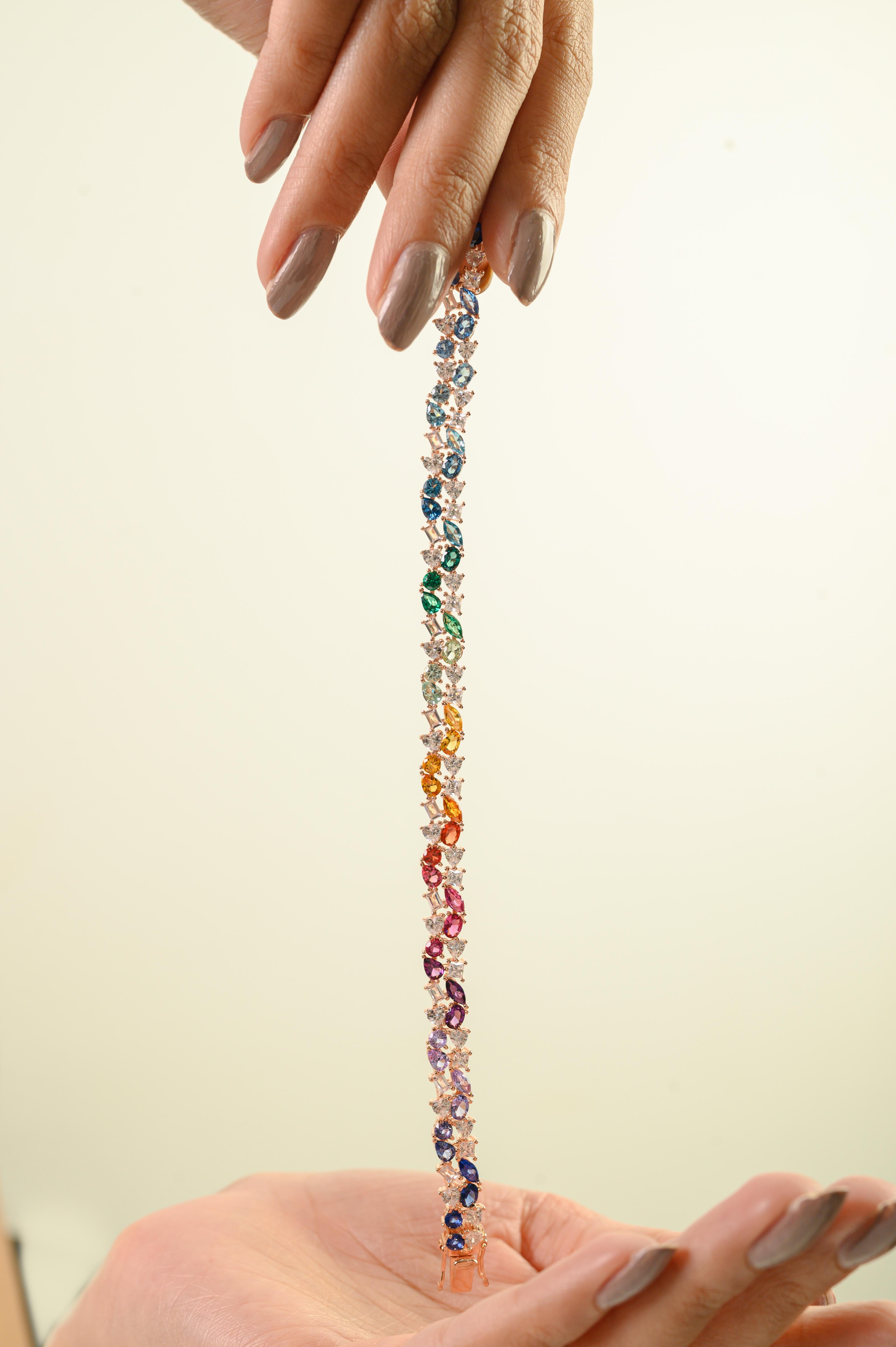 De las mujeres Silvorra Pulsera de tenis con circonitas arco iris en tono rosa de plata de ley 925 en venta