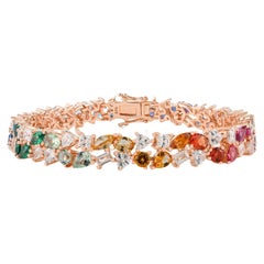 Silvorra Rainbow Cubic Zirconia Tennis Bracelet in Rose Tone 925 Sterling Silver