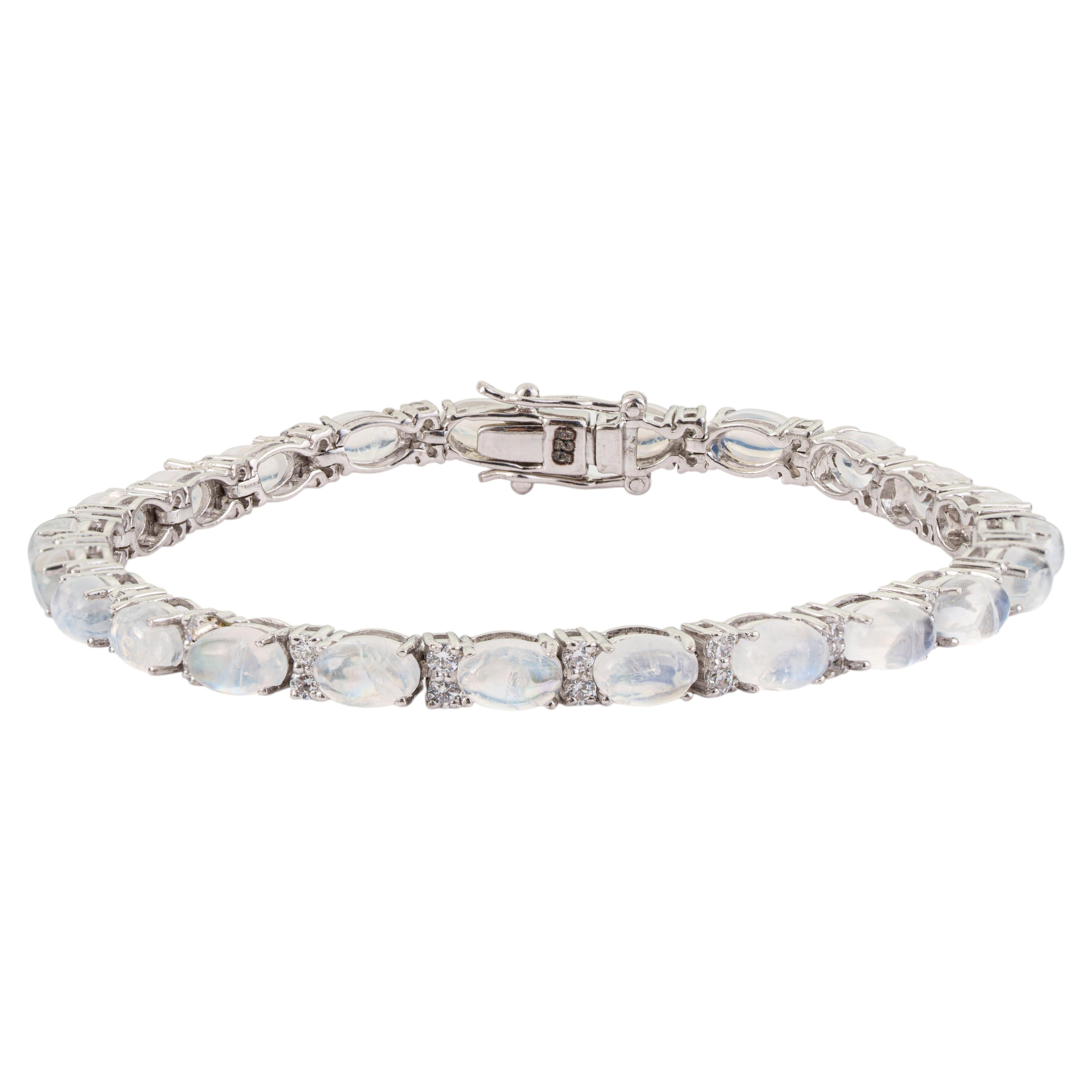 Silvorra Rainbow Moonstone & Zircon Tennis Bracelet in 925 Silver Gift for her