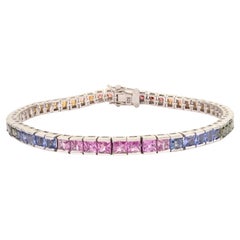 Silvorra Rainbow Multi Sapphire Linear Tennis Silver Bracelet for Christmas Gift