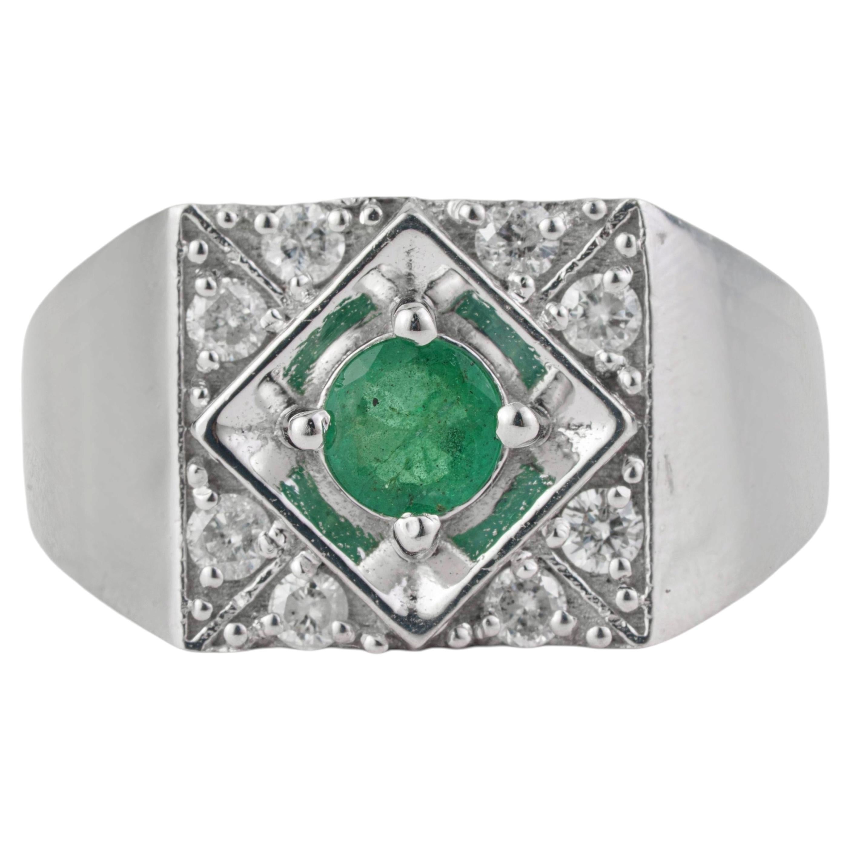 Anello con gemma smeraldo e diamante di ispirazione retrò Silvorra in argento 925