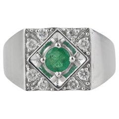 Silvorra Retro Inspiriert Smaragd Mai Edelstein & Diamant Siegelring in 925 Silber