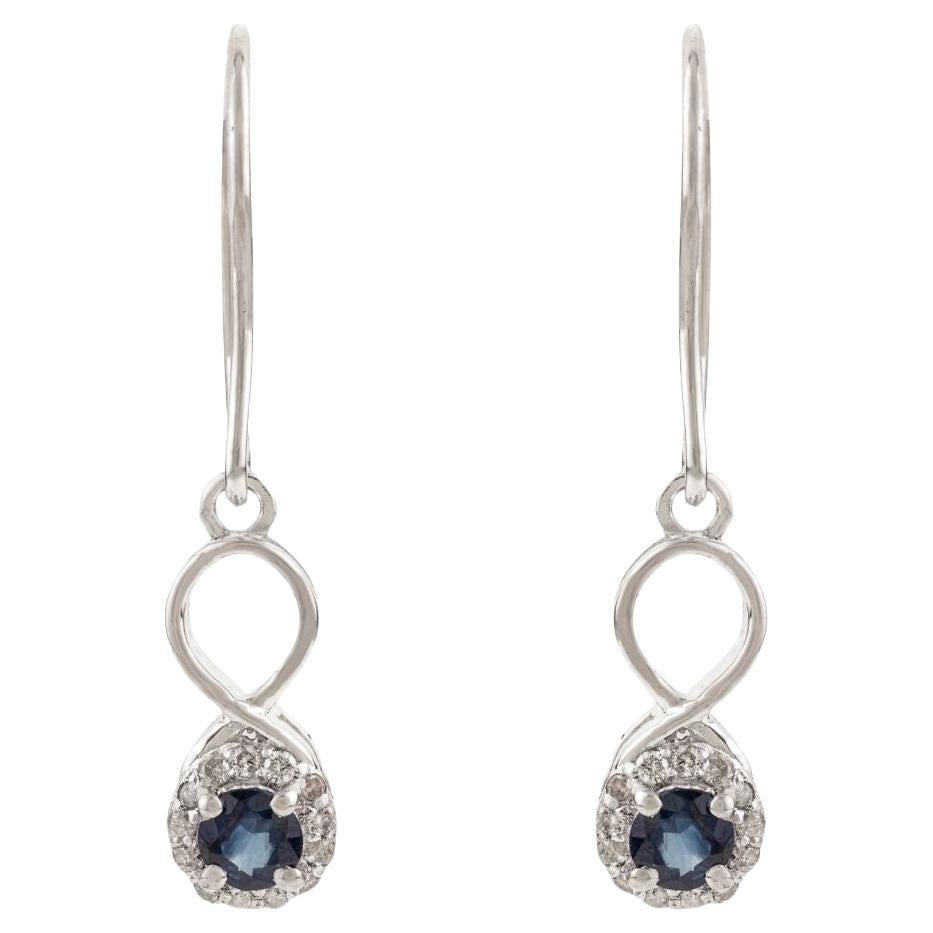 Silvorra Round Sapphire Infinity Drop Earrings in Halo Diamonds Jewelry for Her