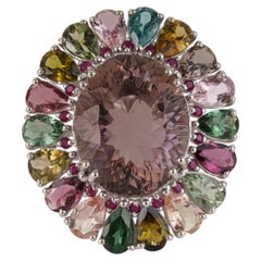 Silvorra Ruby, Amethyst and Multi Tourmaline Statement Ring in 925 Solid Silver