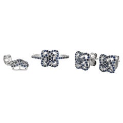 Silvorra Sapphire Ring, Earrings & Pendant Openwork Floral Jewelry Set in Silver
