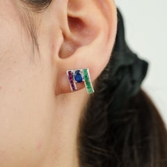 A Silver Boucles d'oreilles saphir, rubis, émeraude Multi Gemstone Bijoux en argent 925