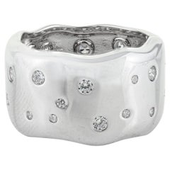 Silvorra Sculpted Sterling Silver Wide Band Ring with Scattered Cubic Zirconia