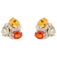 Silvorra September Birthstone Multi Sapphire & Diamond Cluster Stud Earrings