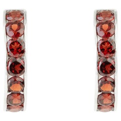 Silvorra Silver Deep Red Garnet C-Hoop Bar Earrings for Everyday Wear 4mm Stone