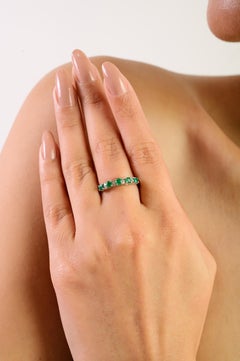 Silvorra Sleek Handmade Emerald Half-Eternity Ring in Diamond Band for Women