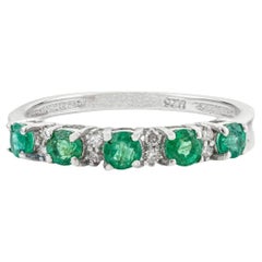 Silvorra Sleek Handmade Emerald Half-Eternity Ring in Diamond Band for Women