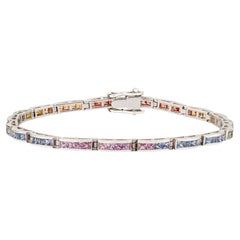 Silvorra Sleek Multi Sapphire Gemstones Linear Bracelet in 925 Sterling Silver