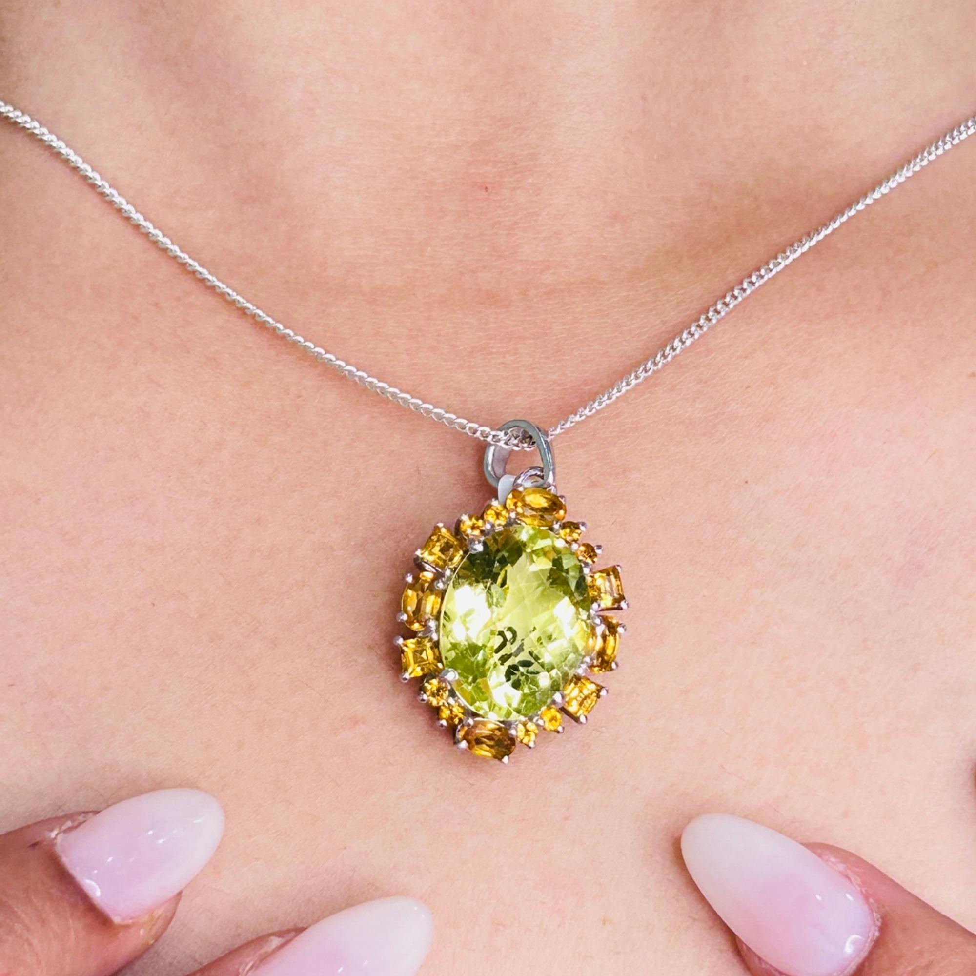 Taglio misto Ciondolo con più pietre preziose in argento massiccio Art Deco Lemon Topaz di Silvorra per Natale in vendita