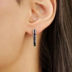 Silvorra Solid Silver Blue Sapphire Straight Line Everyday Earrings for women