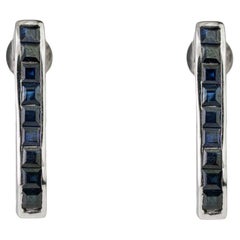 Silvorra Solid Silver Blue Sapphire Straight Line Everyday Earrings for women