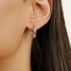 Silvorra Solid Silver Natural Multi Sapphire Channel Set Hoop Earrings for Gifts