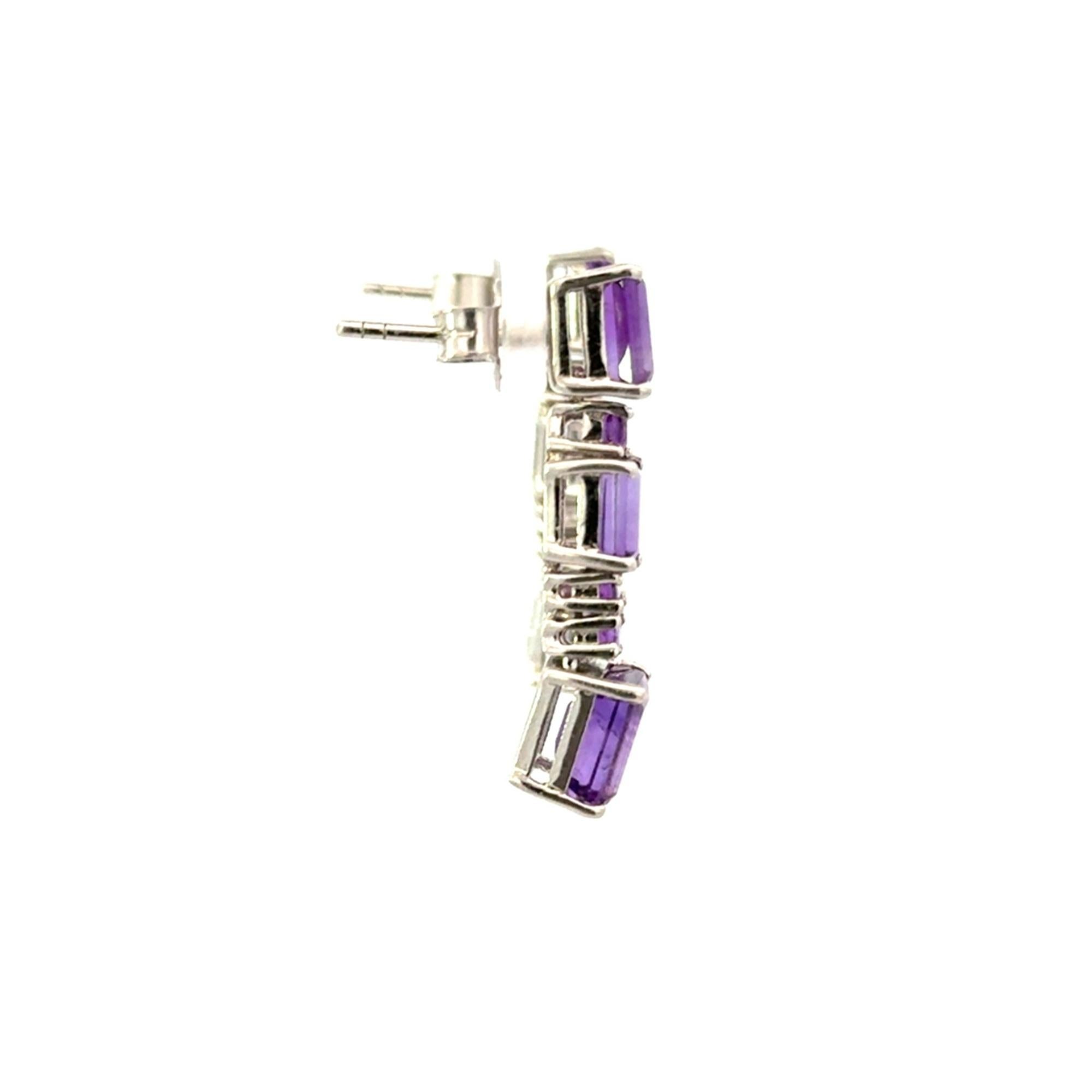 Orecchini a penzoloni in argento massiccio con ametista viola Art Deco di Silvorra per lei in vendita 2