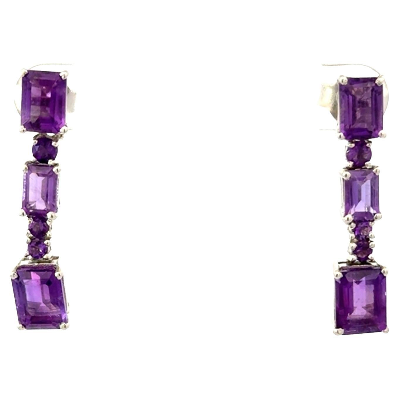 Orecchini a penzoloni in argento massiccio con ametista viola Art Deco di Silvorra per lei in vendita