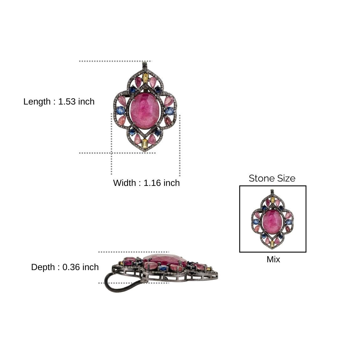 Silvorra Solid Silver Shield Motif Ruby Multi-gem… - image 10