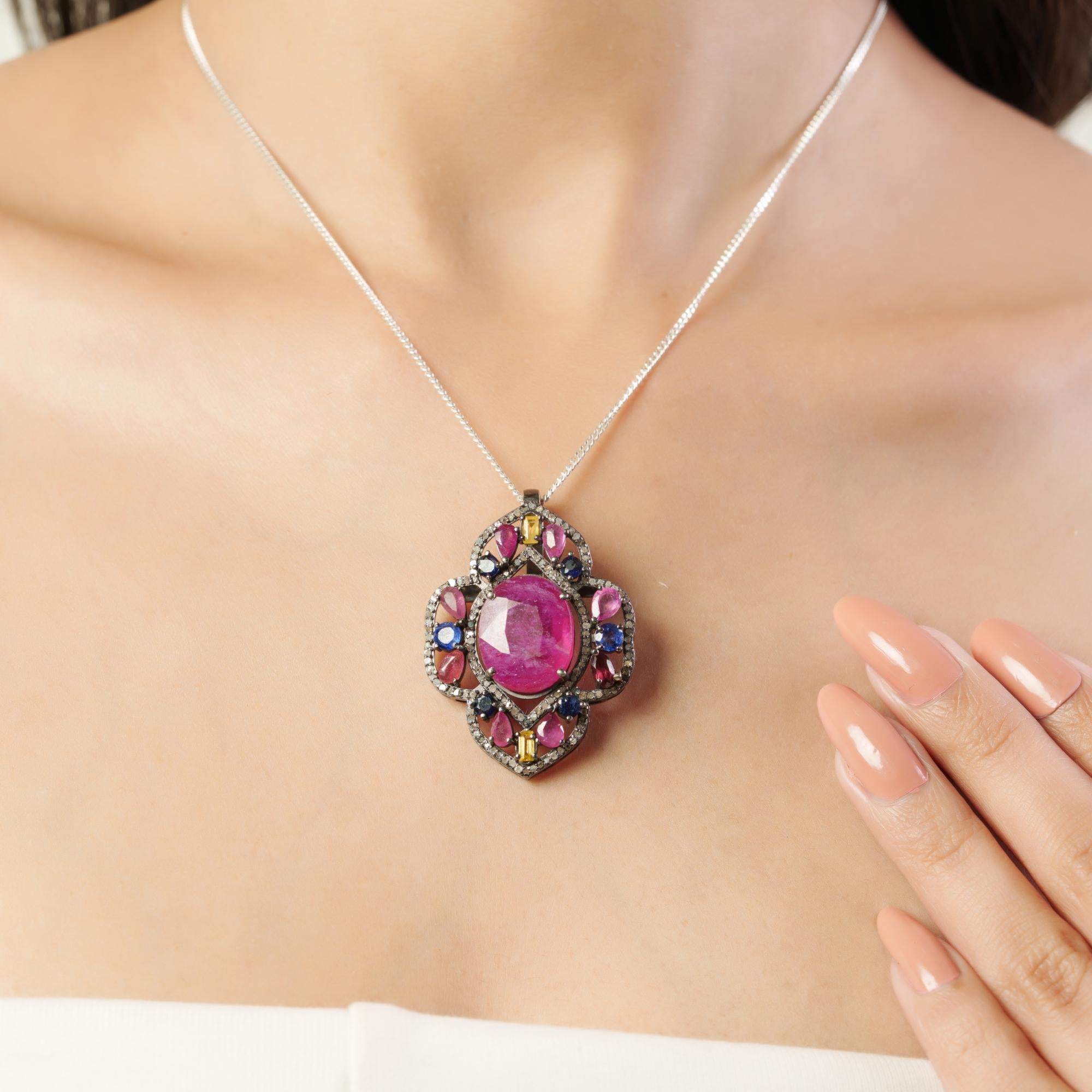 Silvorra Solid Silver Shield Motif Ruby Multi-gem… - image 6