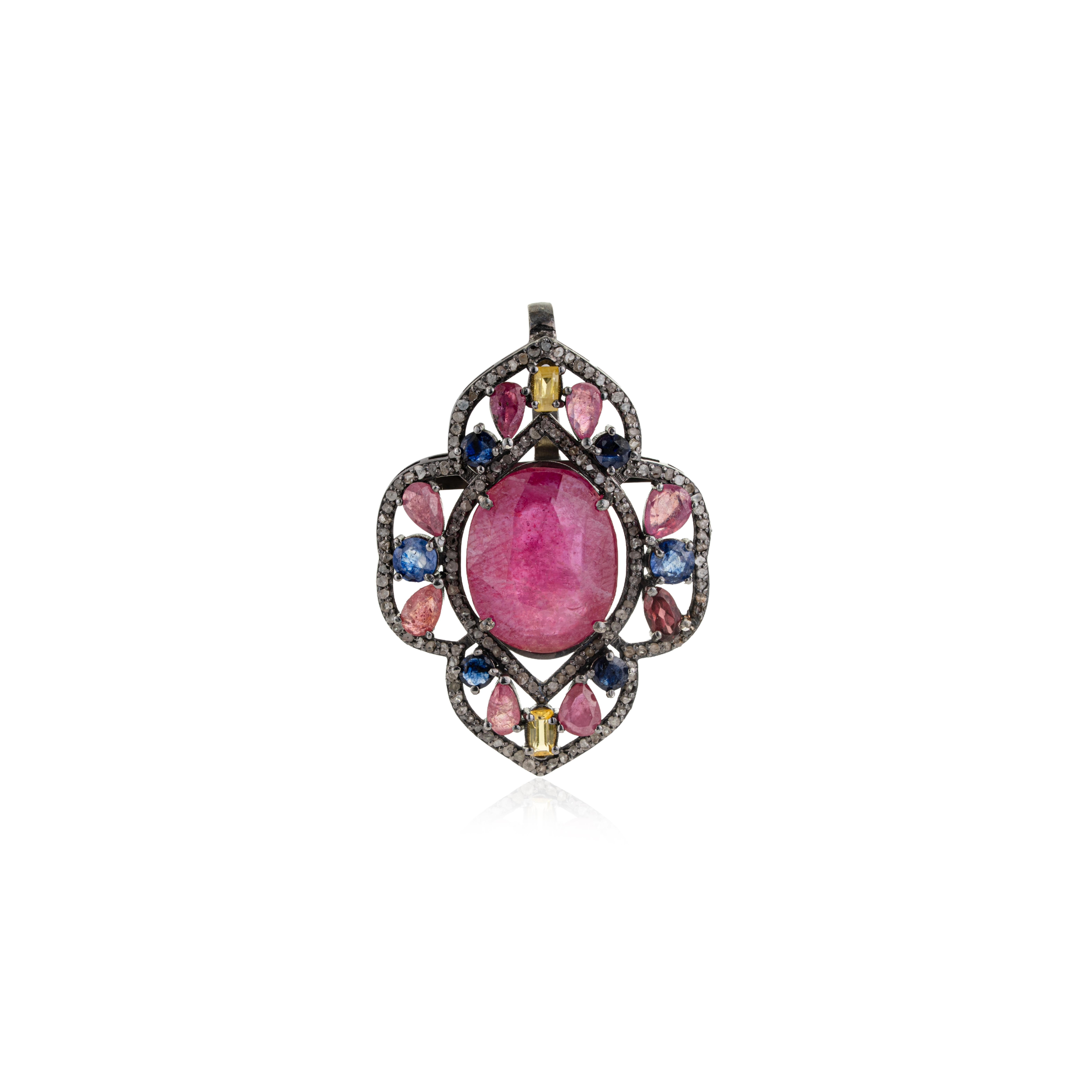 Silvorra Solid Silver Shield Motif Ruby Multi-gem… - image 7
