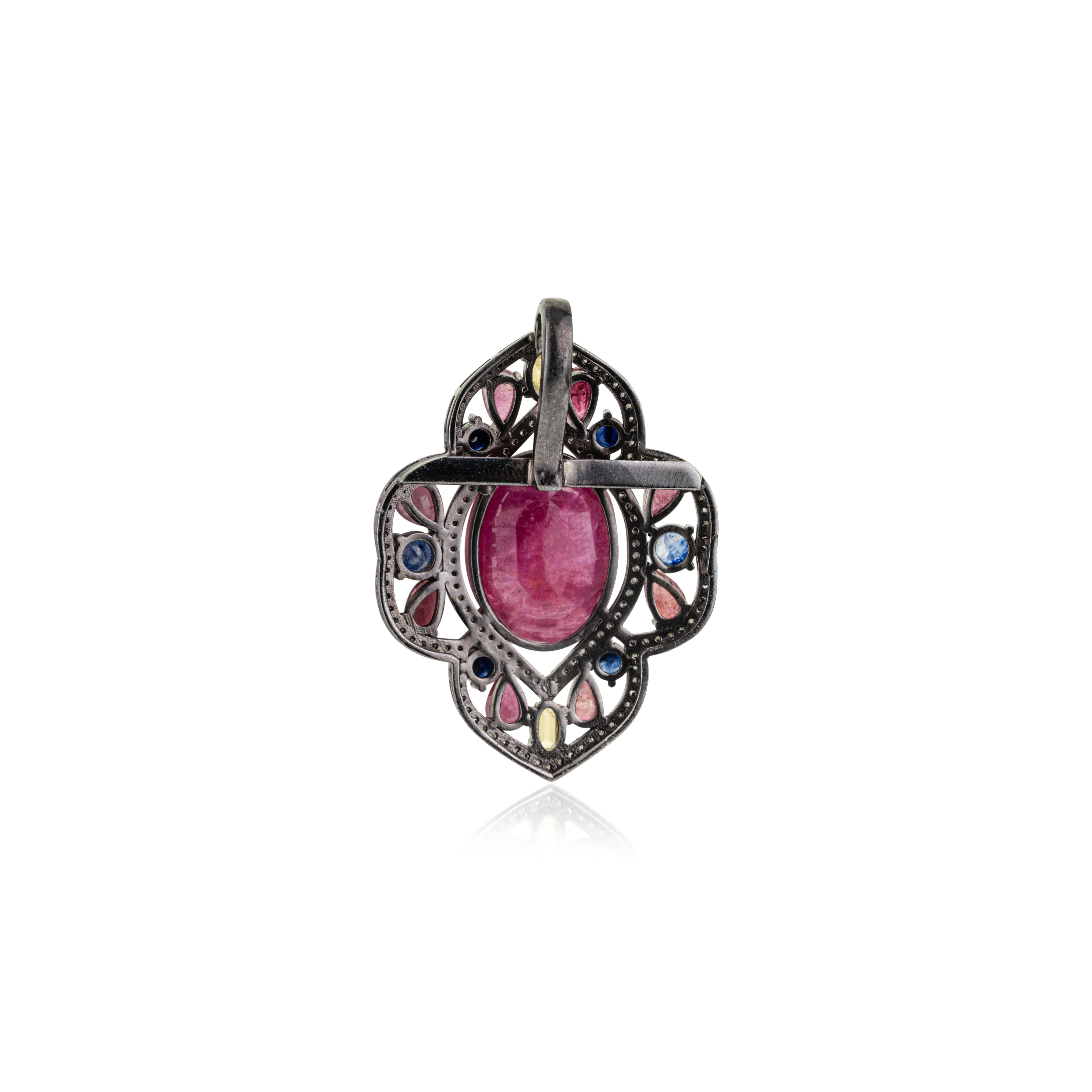 Silvorra Solid Silver Shield Motif Ruby Multi-gem… - image 9