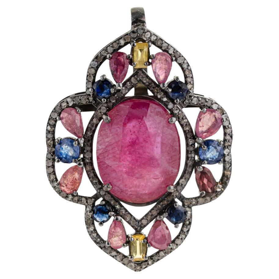Silvorra Solid Silver Shield Motif Ruby Multi-gem… - image 1