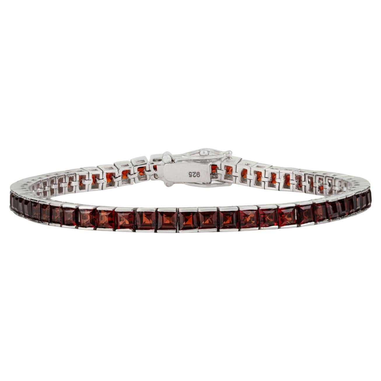 Silvorra Solid Silver Square-Cut Natural Garnet 13.3ct Tennis Bracelet for Women